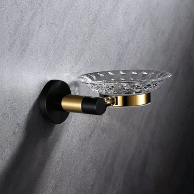 Black with brushed gold bathroom accessories