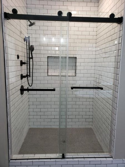 Black DS1 Frameless Slide Shower Door 2 side Opening 72"