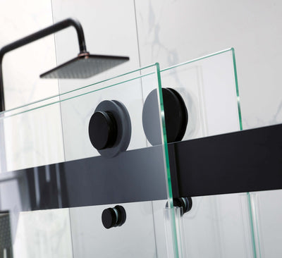 Chrome or Matte Black Model DS01 size 60" x 76 Frameless Slide 2 Door Sides Open Tempered Glass Shower With Towel bar 10mm-3/8