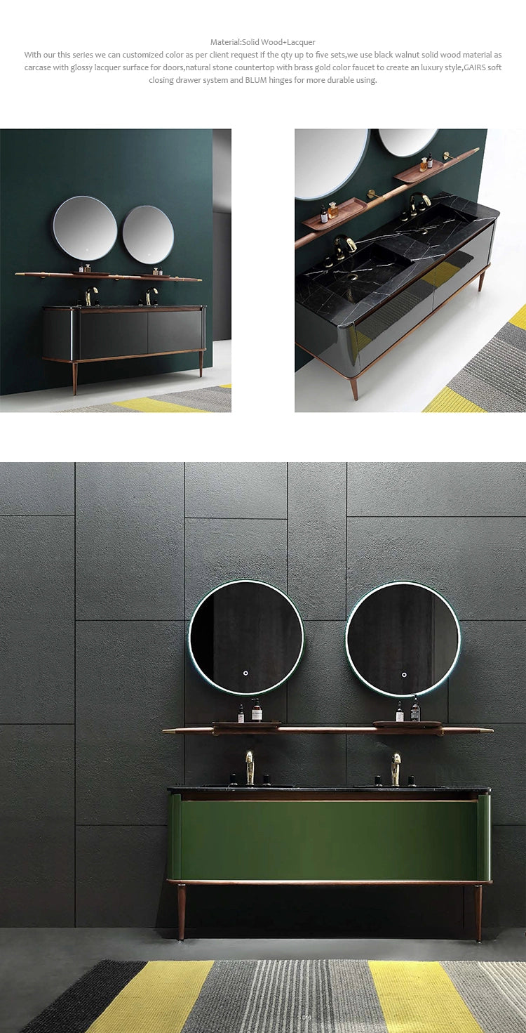 Nordic Design- Color Grey Gun Gloss single bowl 2 Front Legs Solid Walnut Wood Bathroom Vanity Set size 48"