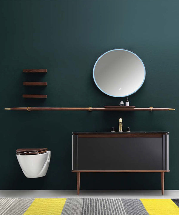 Nordic Design- Color Grey Gun Gloss single bowl 2 Front Legs Solid Walnut Wood Bathroom Vanity Set size 48