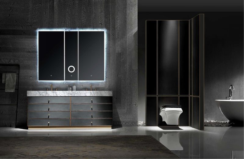 Tuscan-Grey with brushed gold trim solid walnut wood modern bathroom vanity