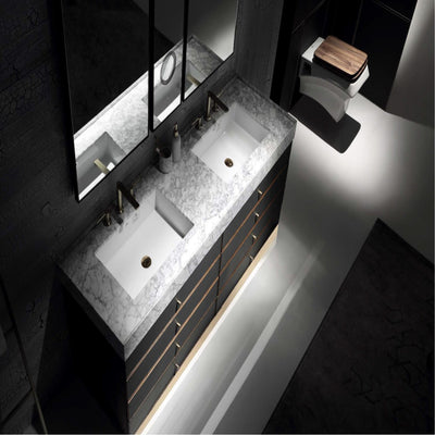 Tuscan-Grey with brushed gold trim solid walnut wood modern bathroom vanity