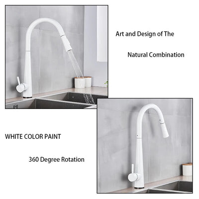 White touchless sensor kitchen faucet pull out with 2 dual sprayer mode