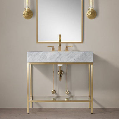 Athena-Modern Exposed Marble with brushed Gold Freestanding Console Bathroom Vanity Console