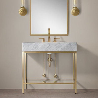 Athena-Modern Exposed Marble with brushed Gold Freestanding Console Bathroom Vanity Console