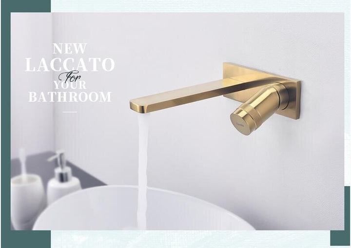 Brushed gold wall mounted single lever bathroom faucet