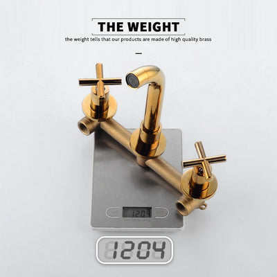 Gold Polished Cross Handle Wallmounted bathroom faucet