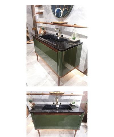 Nordic Design- Color Grey Gun Gloss single bowl 2 Front Legs Solid Walnut Wood Bathroom Vanity Set size 48"