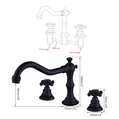 Victorian 8" inch wide spread cross handle bathroom faucet