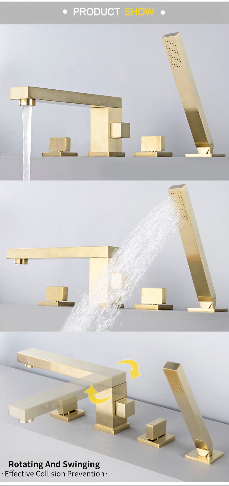 Brushed gold- Black matte  deck mount bathtub filler faucet kit