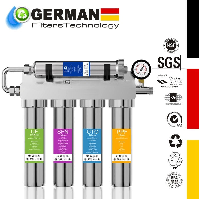 German Military Grade  Technology-Stainless Steel -Capacity 5-Stage Reverse Osmosis Ultrafiltration Ultimate Purifier Drinking Water Filter System