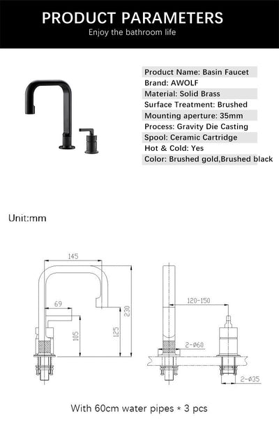 Milano-Brushed gold -Grey Gun Bathroom Faucet