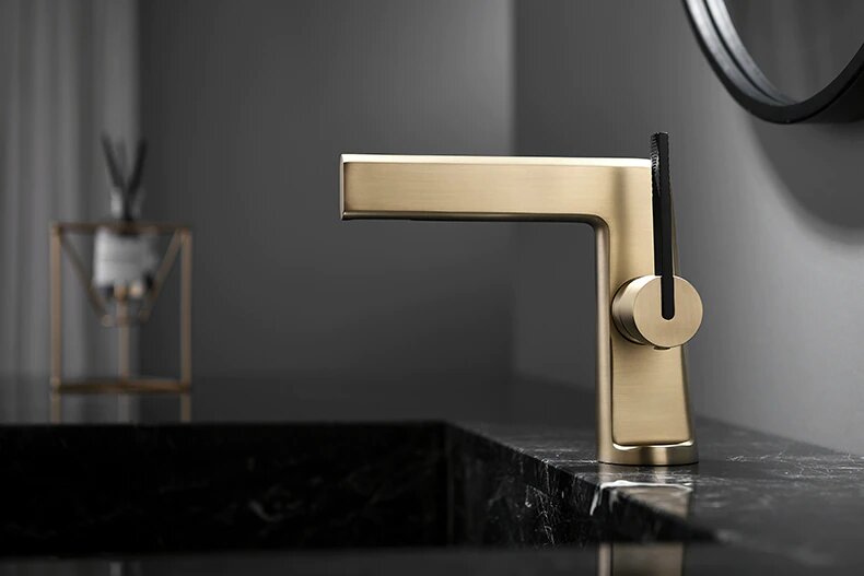 Black-Brushed gold modern single hole bathroom faucet