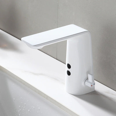 White commercial sensor single hole bathroom faucet