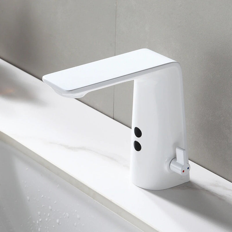 White commercial sensor single hole bathroom faucet