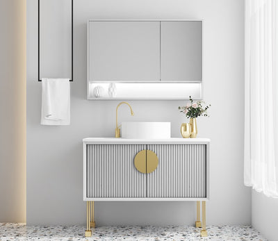 Florence-Pink - Light Grey Freestanding with Brushed Gold Trim Bathroom Vanity Set