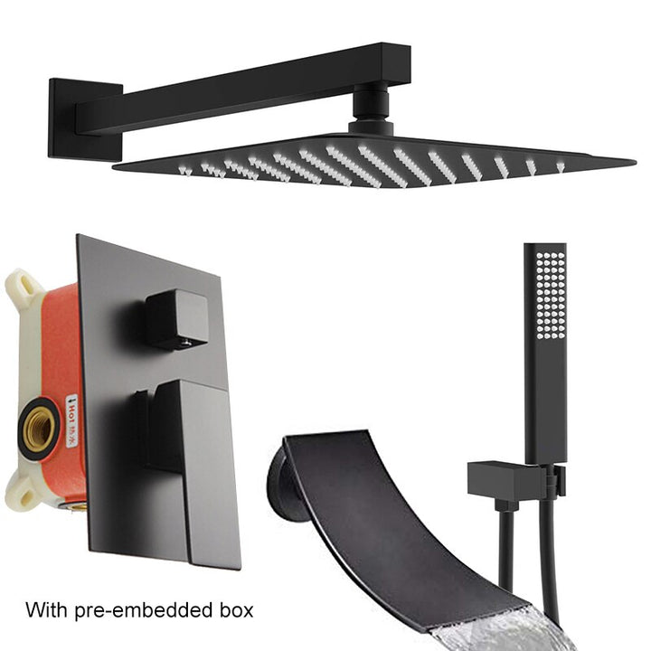 CSA certified - Black square 12" rain head 3 way function diverter- pressure balance shower kit