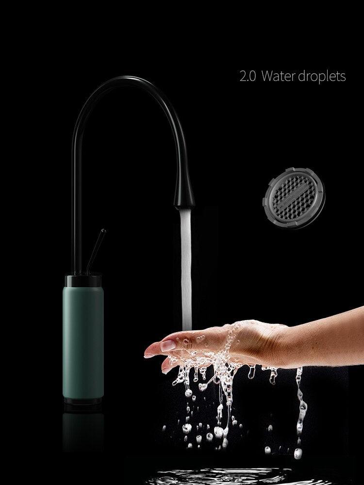 Black with green tall vessel faucet