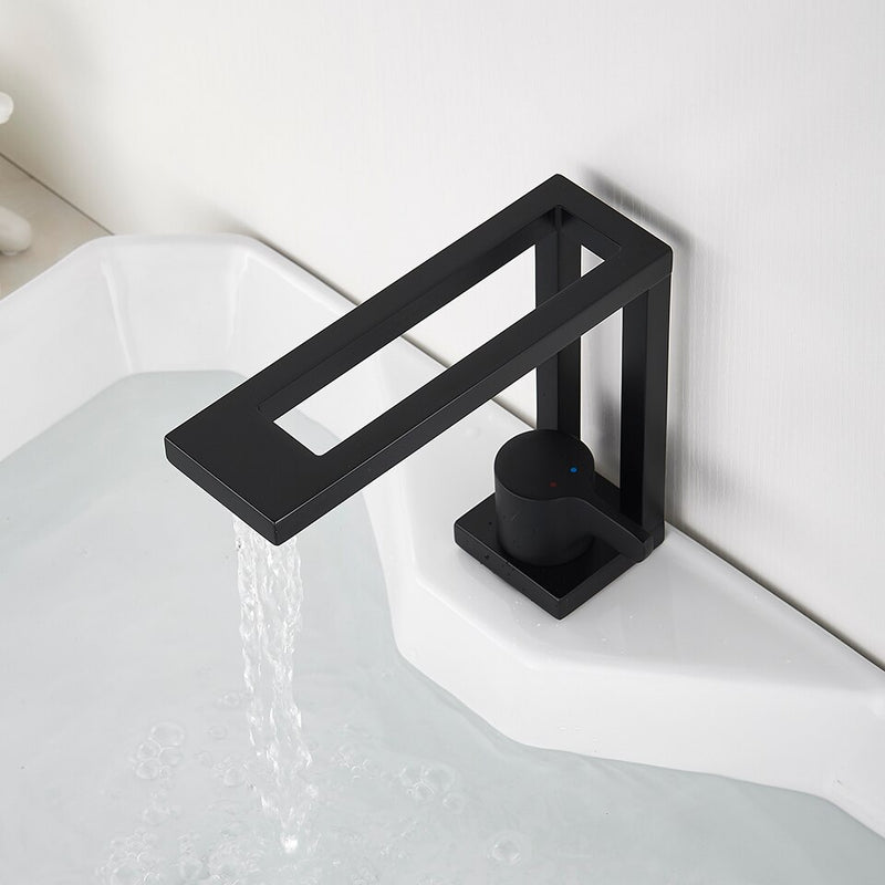 Geometric Brushed Gold -Black Matte Single Hole Bathroom Faucet