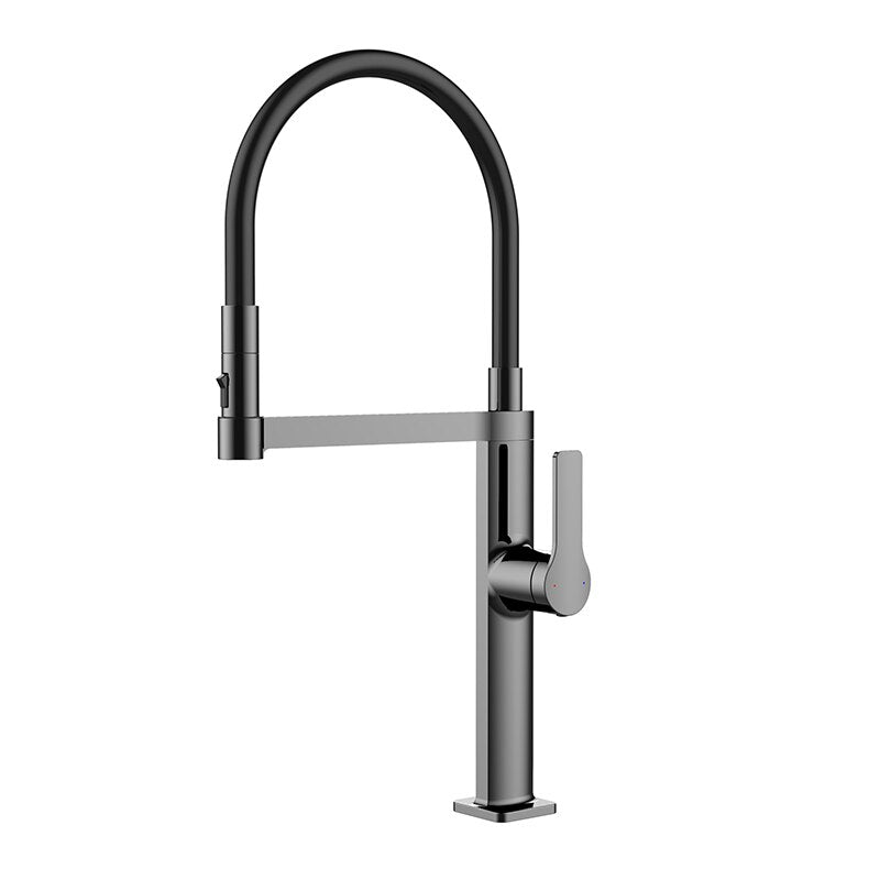 Barolo-Nordic design-Black with brushed gold -black matte-gun grey  tall 21" pull our dual spray kitchen faucet