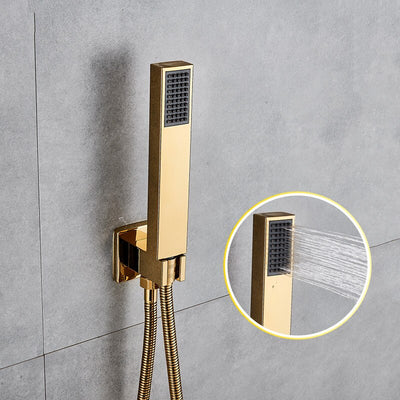 Gold Polished Brass-Square-Thermostatic Shower System 2 Ways function diverter kit