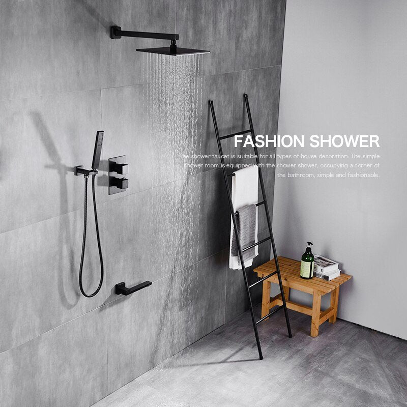 Black square 2 and 3 way function thermostatic shower kit