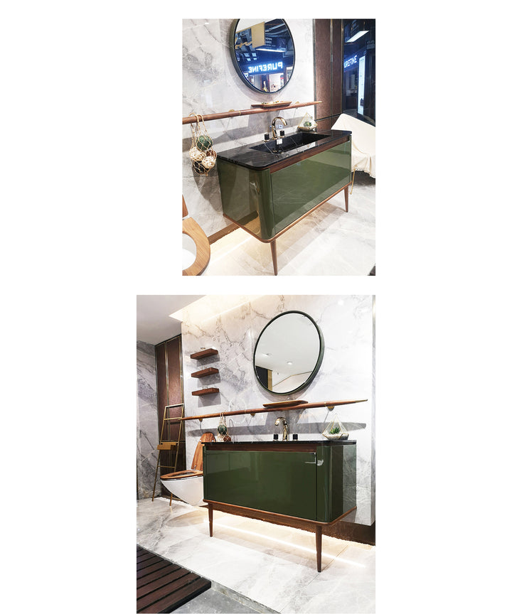Turin- 60" Green Solid Walnut Wood Double sink bathroom vanity set