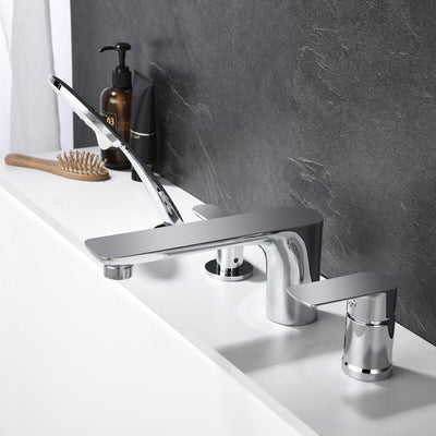 Chrome round deckmount bathtub filler faucet set