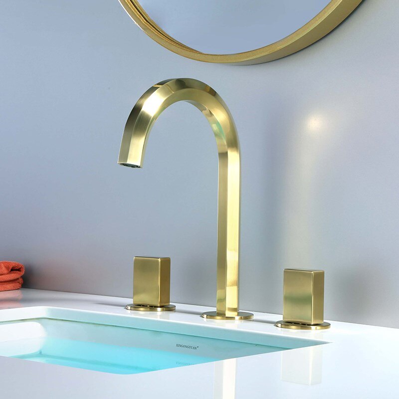 Brushed gold 8" inch wide spread bathroom faucet