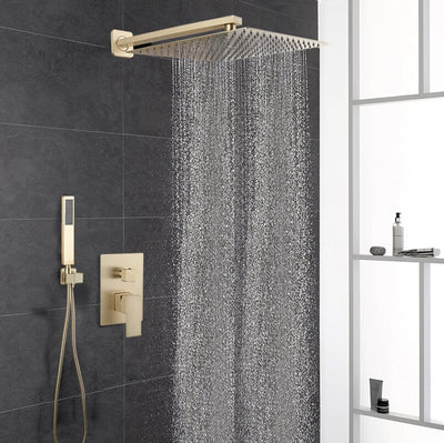 Brushed gold square 12 Inches inch 2 way function diverter shower kit