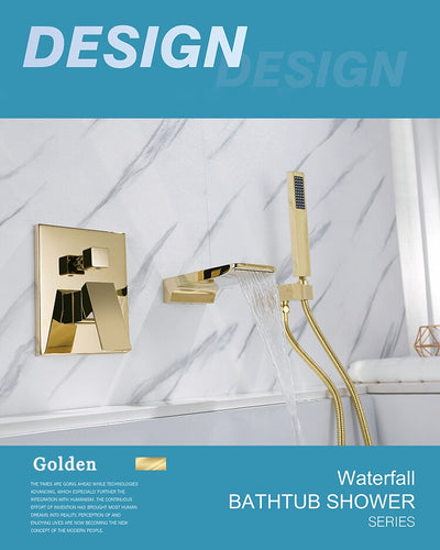 Gold - Black Bathtub Faucet Wall or Deck Mounted 3Pcs Waterfall Bathtub Filler