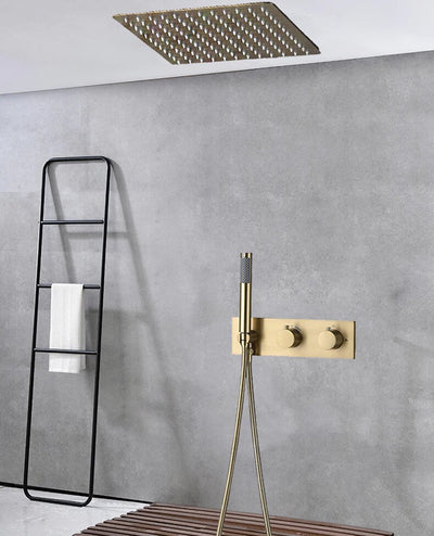 Brushed gold-Metal Grey 12"x12" Ceiling Flush Mount 2 Way Diverter Shower Kit
