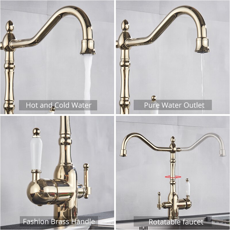 Gold Polish brass Victorian 2 way reverse osmosis and kitchen faucet