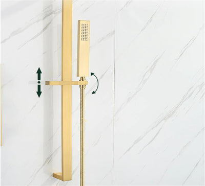 Brushed Gold- Polished Gold- Matte Black Square 4 way  Way Thermostatic Waterfall Rain Head Shower Kit