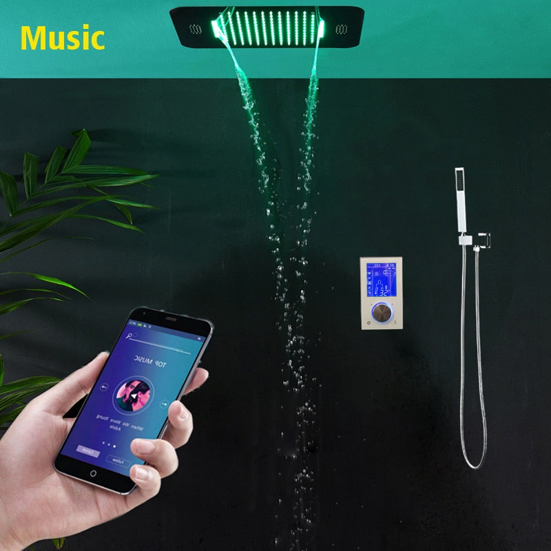 Chrome-Smart LED Touch Control Music Bluetooth with 23"x15" Ceiling Flushmount Spa Shower System Kit