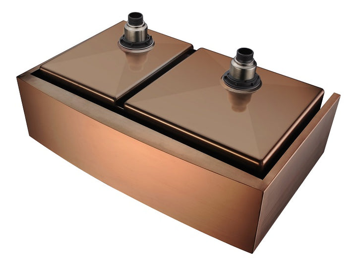 Brushed Copper Rose Gold  - Farmer Apron Double Kitchen Sink Size 32"x 20 " 60/40