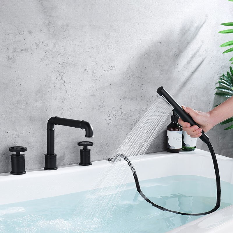 Black matte victorian industrial deckmount bathtub filler faucet set