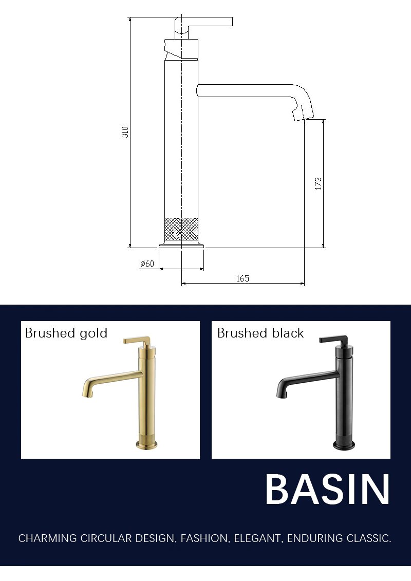 Brushed gold-Grey Gun short bathroom faucet