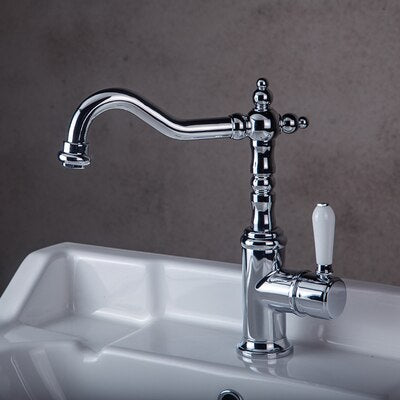 Brushed gold traditional victorian single hole bathroom faucet