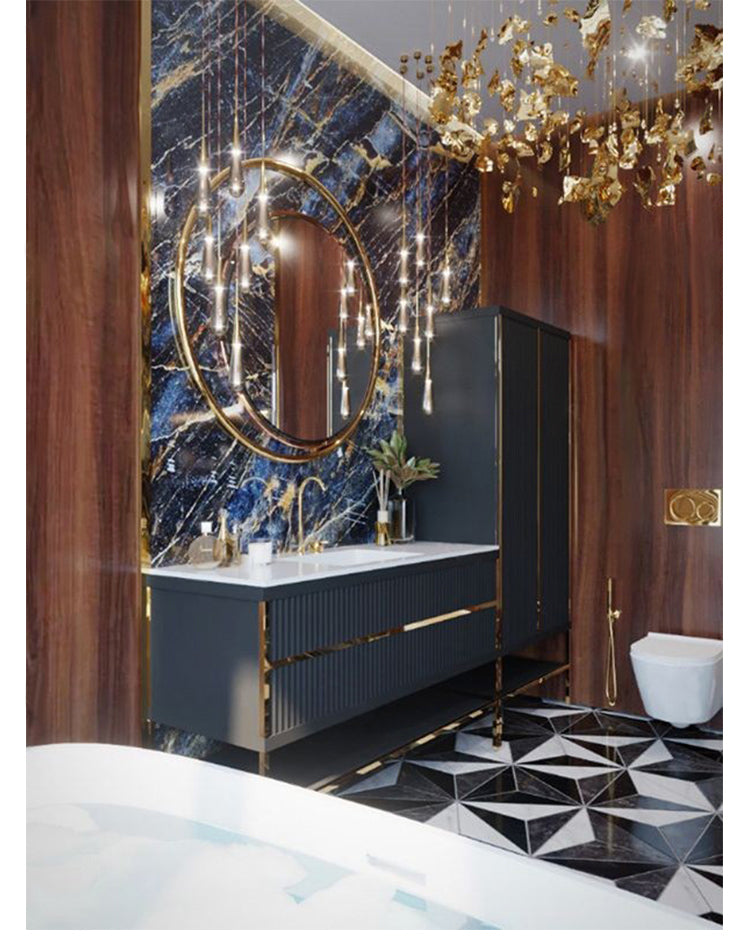 Verona-Navy Blue with Gold or Brushed Gold Trim Freestanding Bathroom Vanity Euro Design 30"