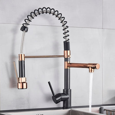 Rose gold with Black Kitchen Chef Pot Filler and Dual Pull Out Sprayer Faucet