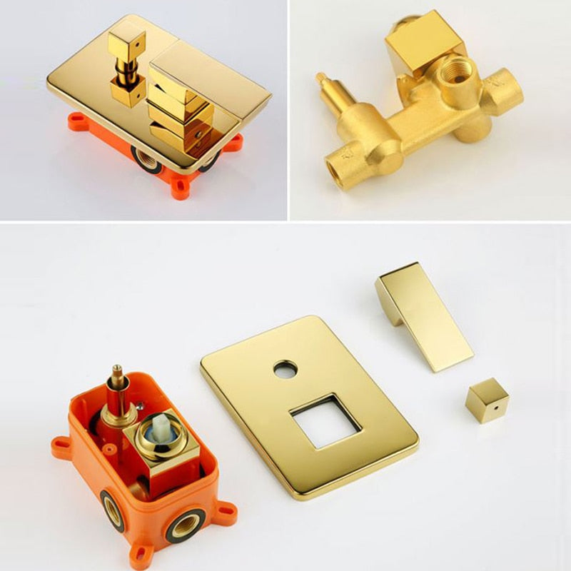 Black-Gold-Chrome- Square-Round -Pressure Balance 1-2 Way Function Shower Valve and Trim Set