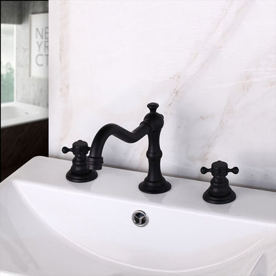 Victorian 8" inch wide spread cross handle bathroom faucet