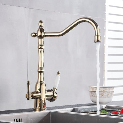 Gold Polish brass Victorian 2 way reverse osmosis and kitchen faucet