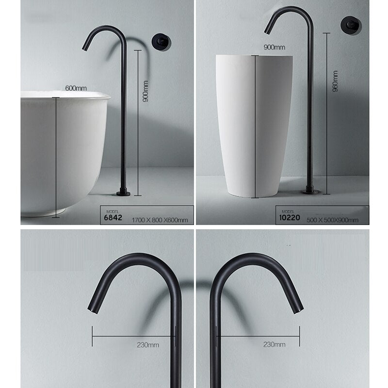 Black Matte Brushed Gold Floor Freestanding Basin Pedestal Sink Fauce