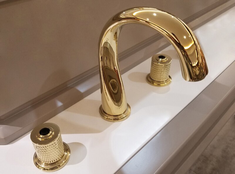 Gold polished-Rose gold two tone colors  8" Inches wide spread bathroom faucet