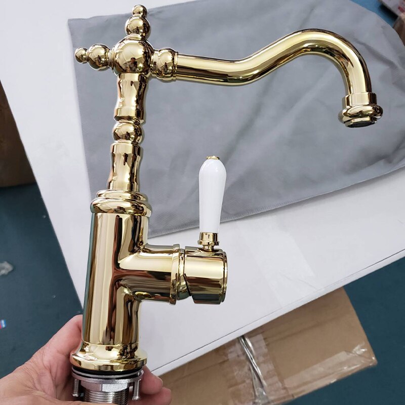 Brushed gold traditional victorian single hole bathroom faucet