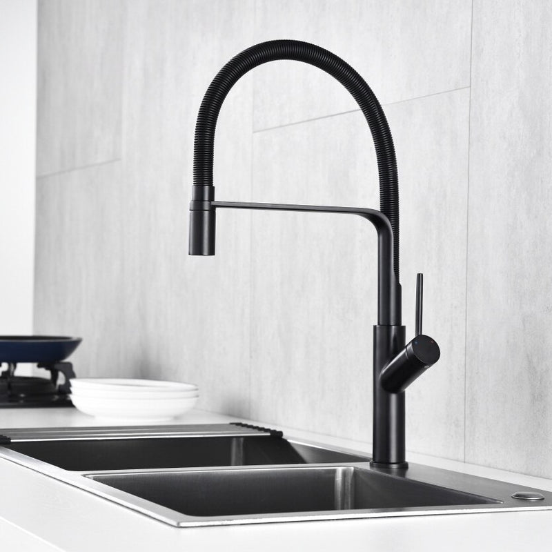Nordic Design Black-Chrome Tall Chef Kitchen Faucet with dual spray