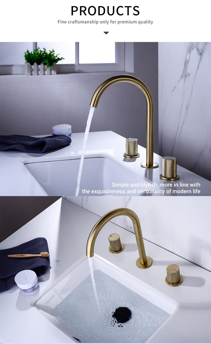 Brushed Gold 8" Inch Wide Spread Bathroom Faucet